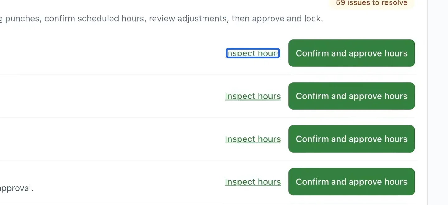 Screenshot: Inspect the flagged hours. The blue outlines identify the controls described in this step.