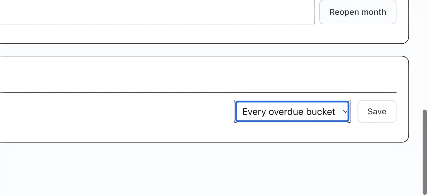 Screenshot: Assign a reminder to an overdue bucket. The blue outlines identify the controls described in this step.