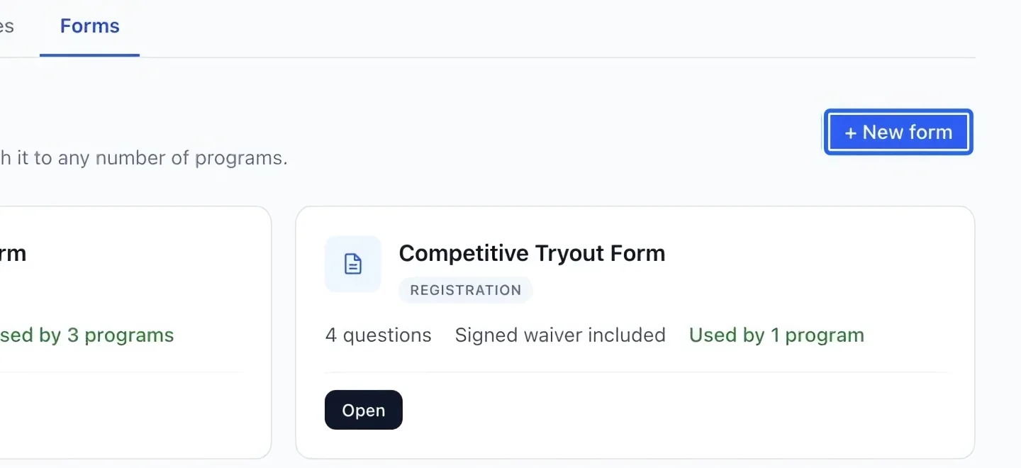 Screenshot: Start a form. The blue outlines identify the controls described in this step.
