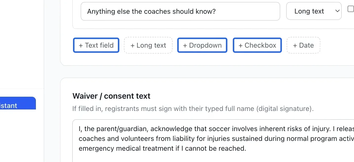 Screenshot: Add a question. The blue outlines identify the controls described in this step.