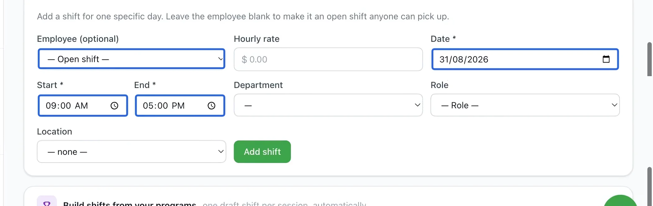 Screenshot: Set the person and time. The blue outlines identify the controls described in this step.