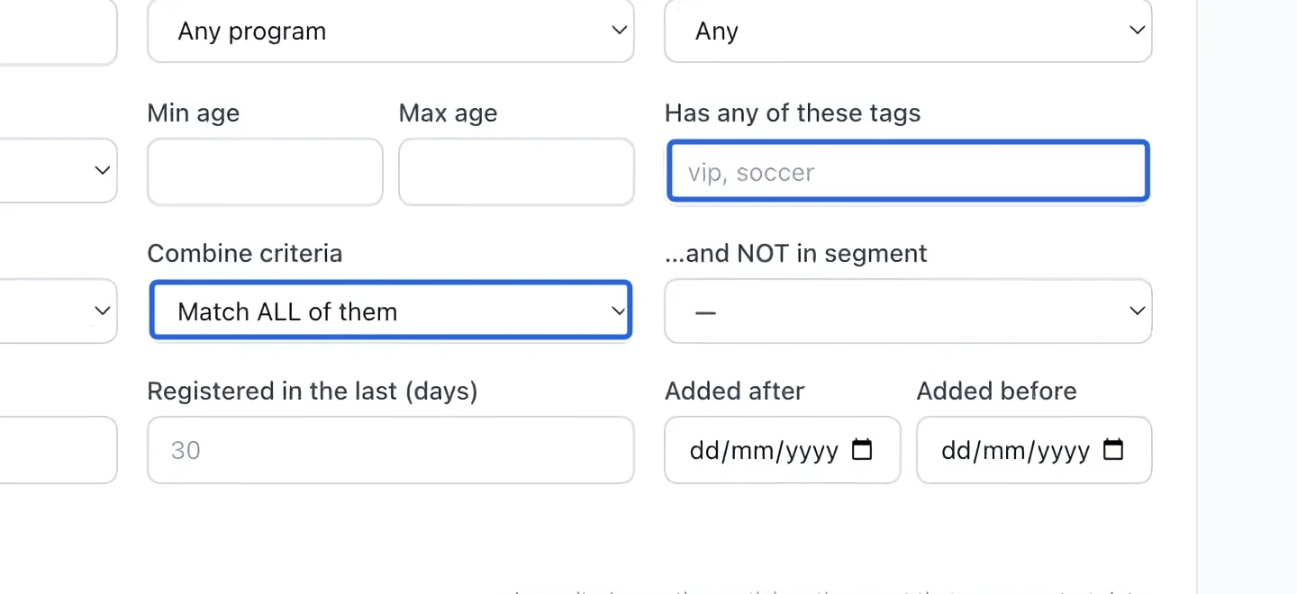 Screenshot: Decide how rules combine. The blue outlines identify the controls described in this step.