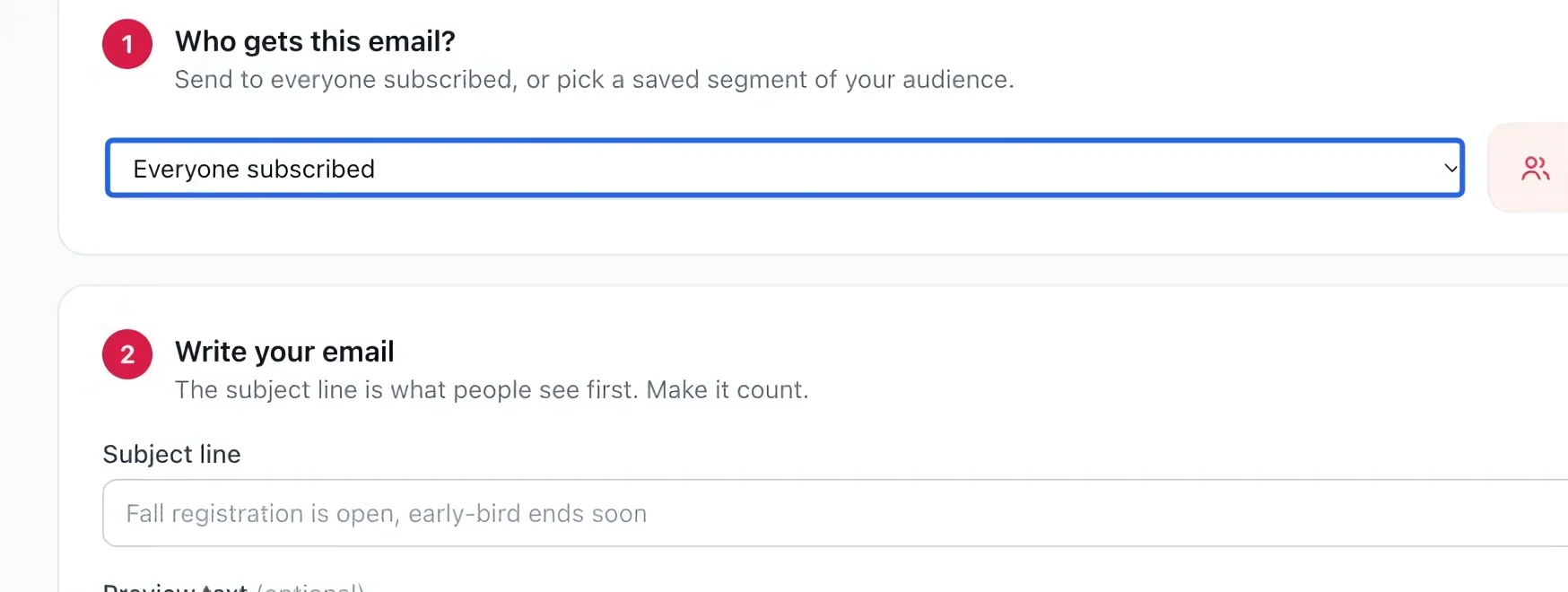 Screenshot: Use it in a campaign. The blue outlines identify the controls described in this step.