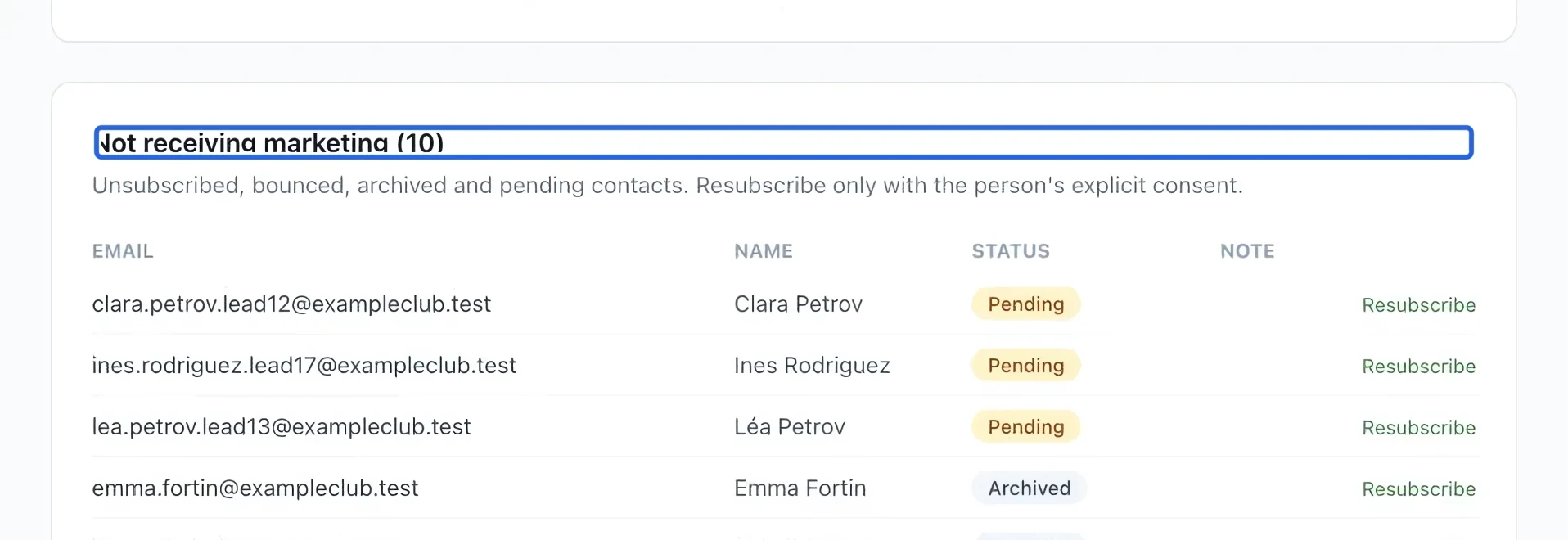 Screenshot: Review excluded contacts. The blue outlines identify the controls described in this step.