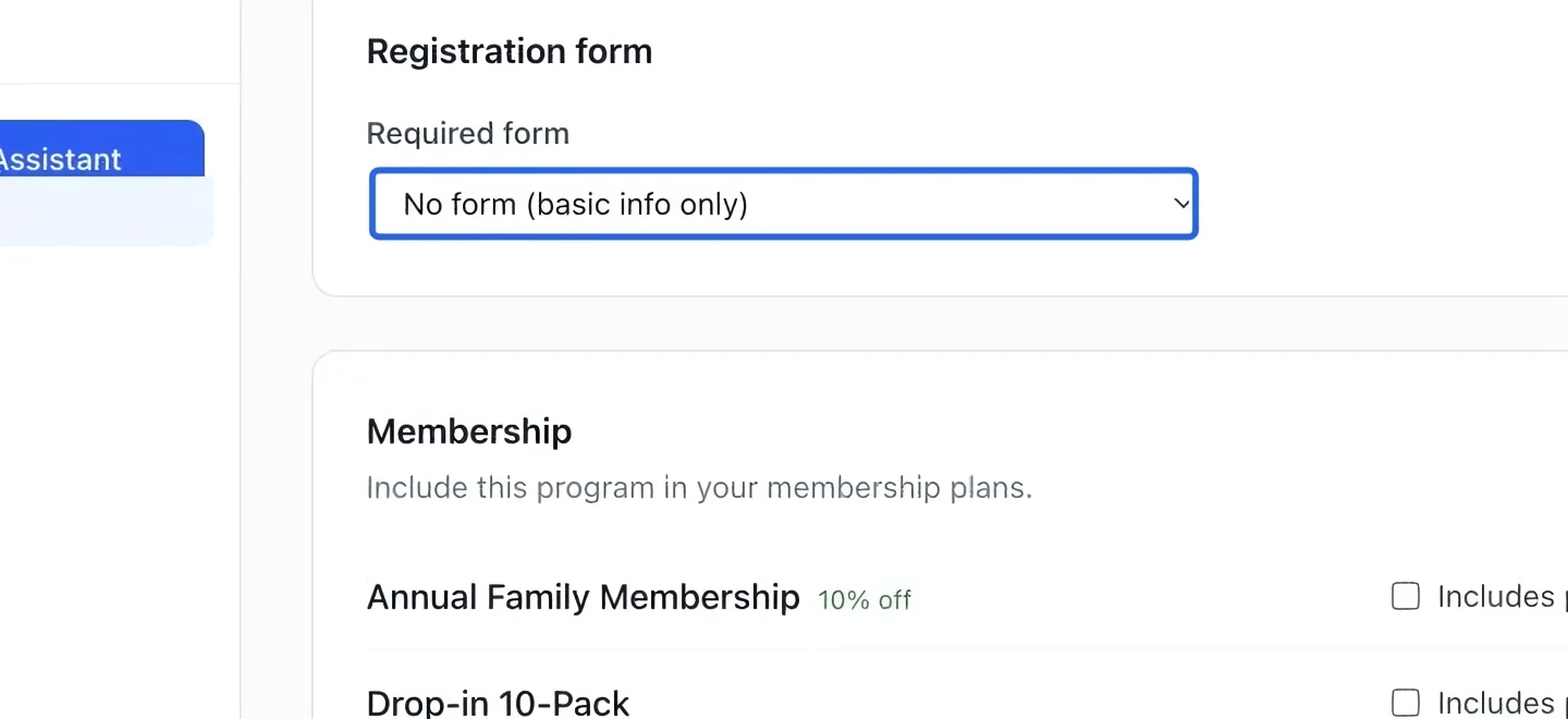 Screenshot: Choose the registration form. The blue outlines identify the controls described in this step.
