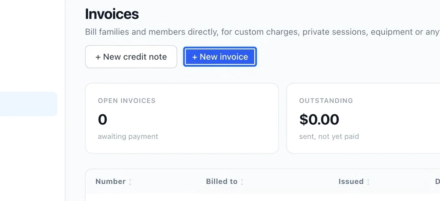 Screenshot: Start an invoice. The blue outlines identify the controls described in this step.