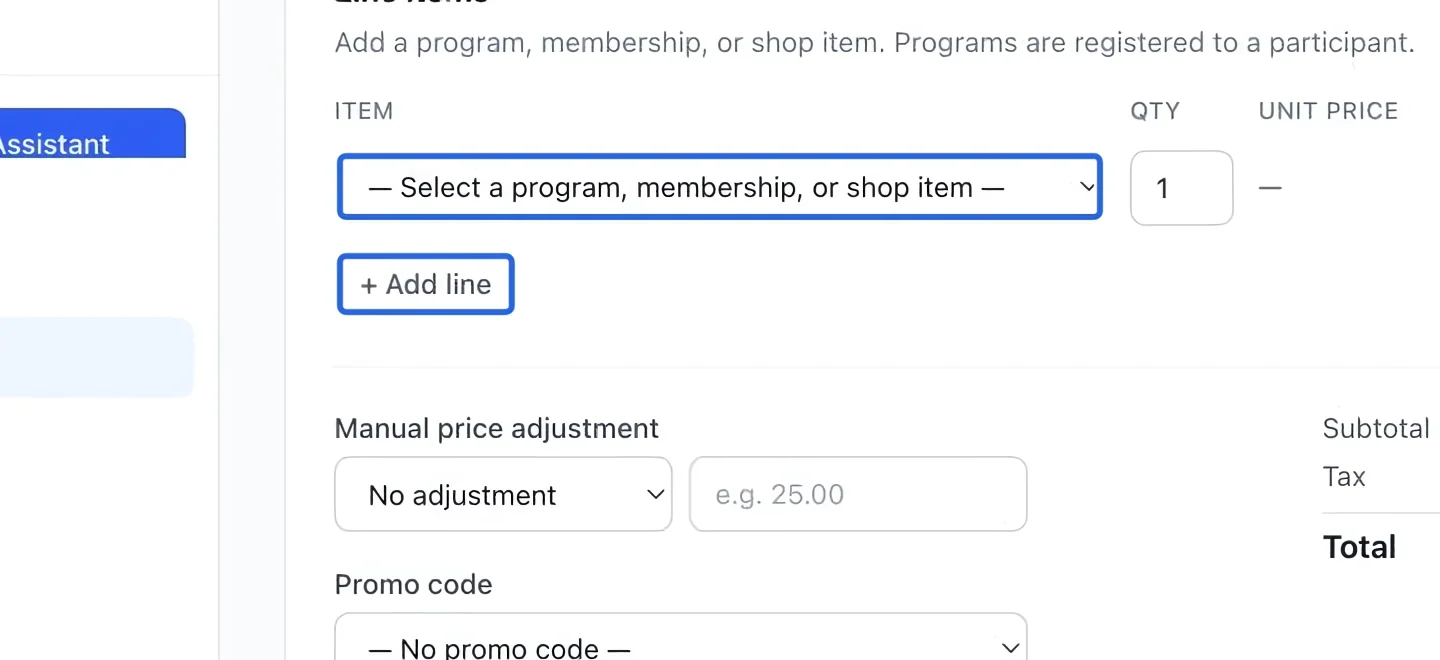 Screenshot: Choose the catalog items. The blue outlines identify the controls described in this step.