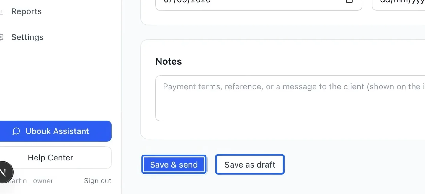 Screenshot: Save or send. The blue outlines identify the controls described in this step.