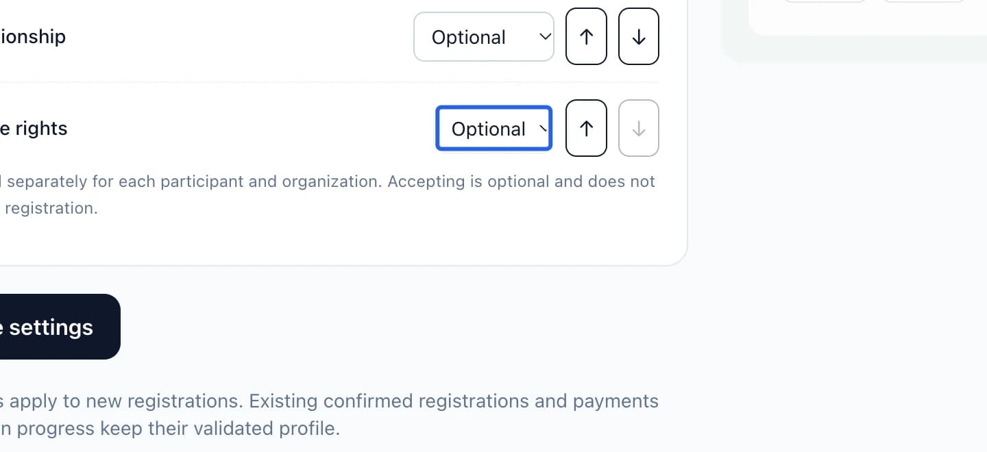 Screenshot: Position the optional permissions. The blue outlines identify the controls described in this step.