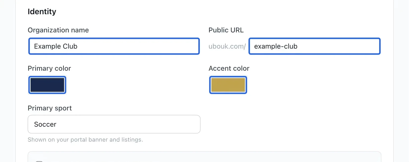 Screenshot: Set your identity. The blue outlines identify the controls described in this step.