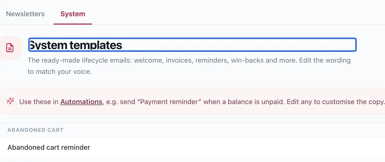 Screenshot: Review system emails separately. The blue outlines identify the controls described in this step.