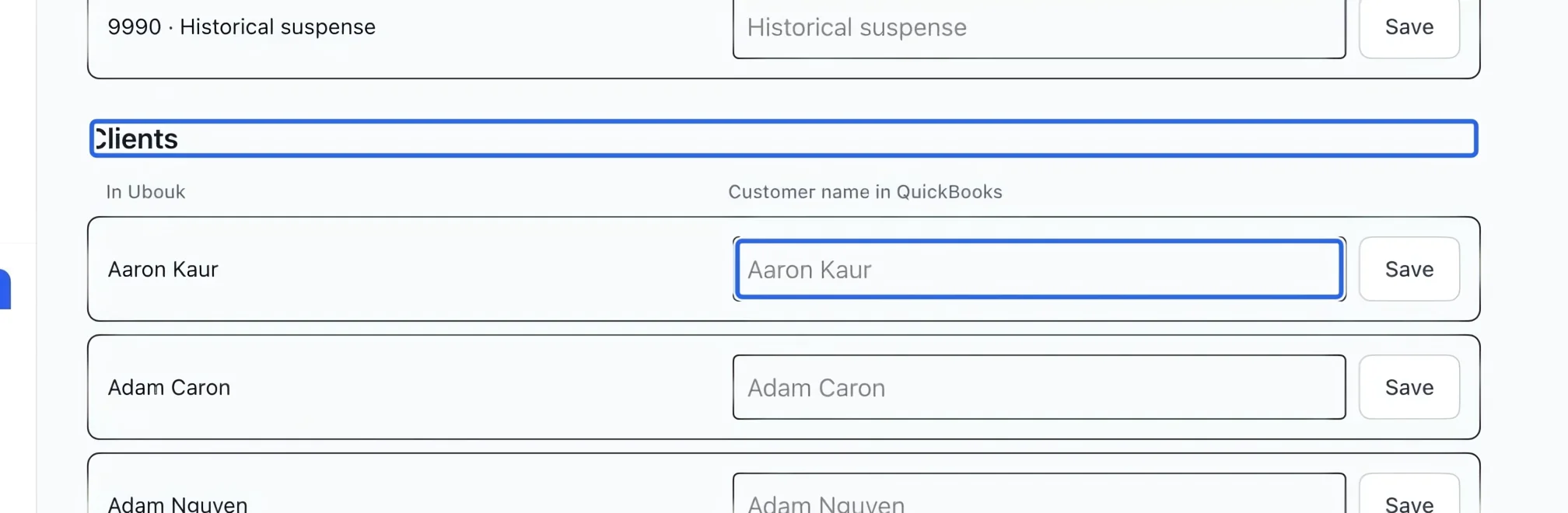 Screenshot: Match the customer names. The blue outlines identify the controls described in this step.