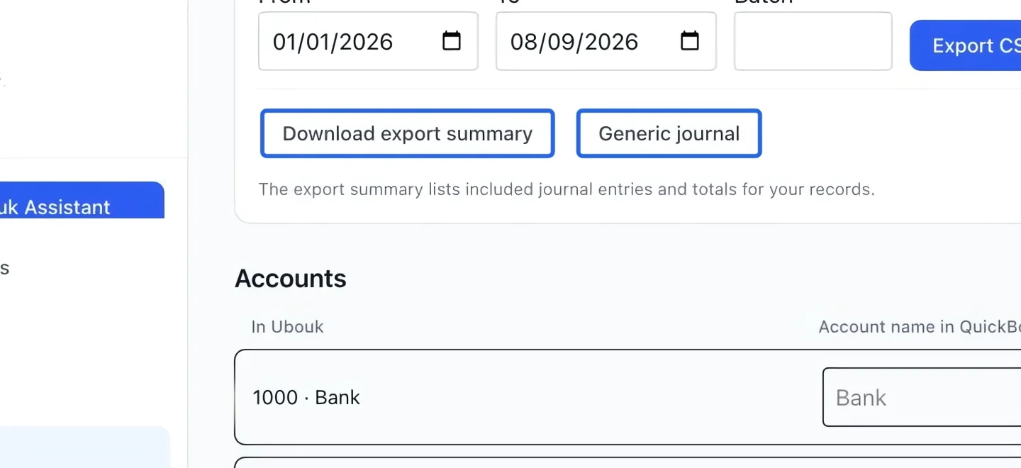 Screenshot: Keep an export summary. The blue outlines identify the controls described in this step.