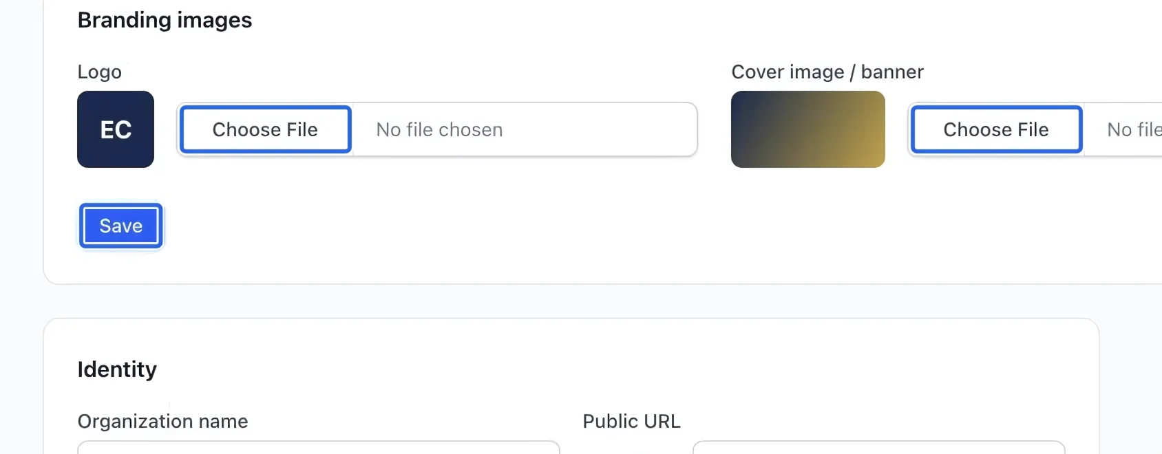 Screenshot: Add your branding. The blue outlines identify the controls described in this step.