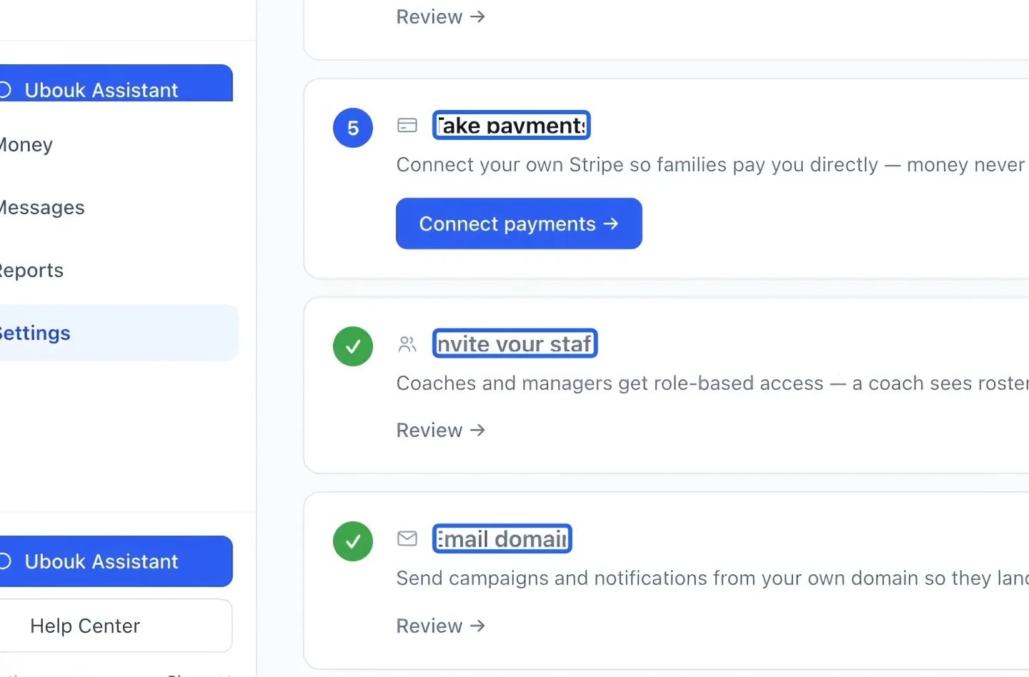 Screenshot: Complete the remaining cards. The blue outlines identify the controls described in this step.