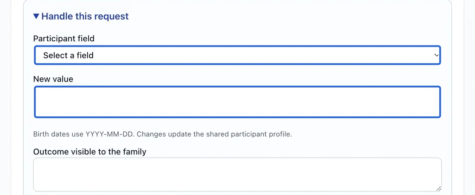 Screenshot: Enter the requested change. The blue outlines identify the controls described in this step.