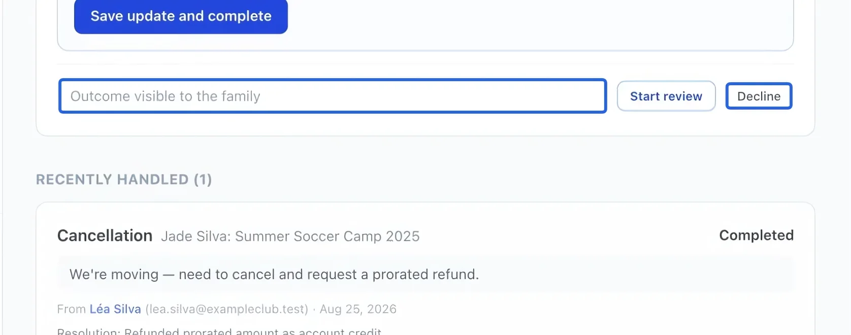 Screenshot: Decline when appropriate. The blue outlines identify the controls described in this step.