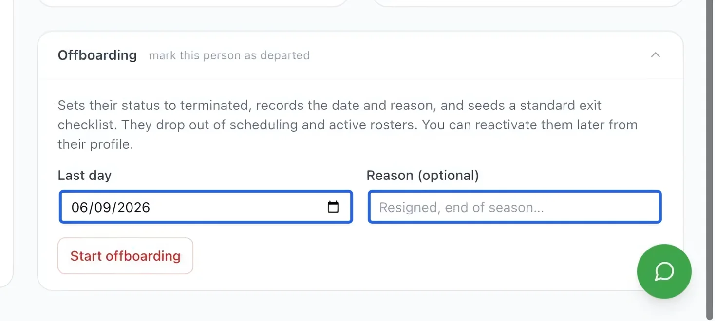 Screenshot: Prepare offboarding. The blue outlines identify the controls described in this step.