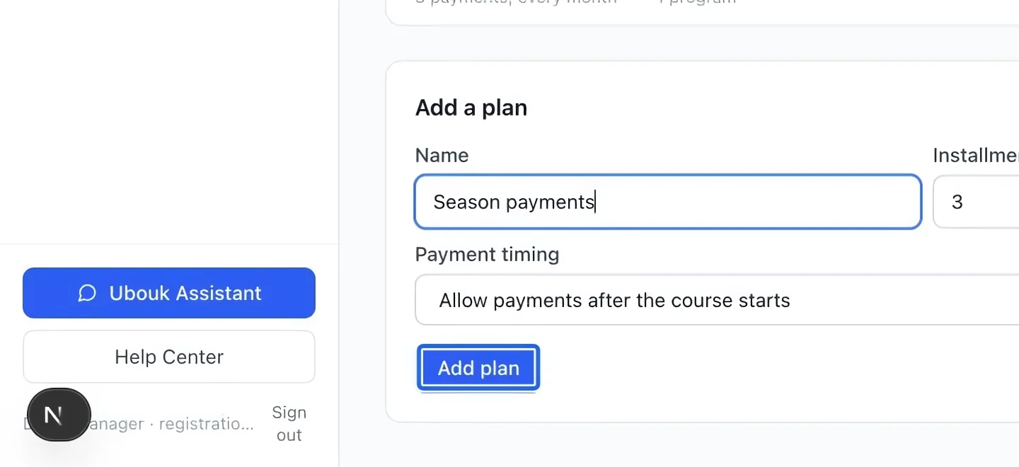 Screenshot: Save the instalment plan. The blue outlines identify the controls described in this step.