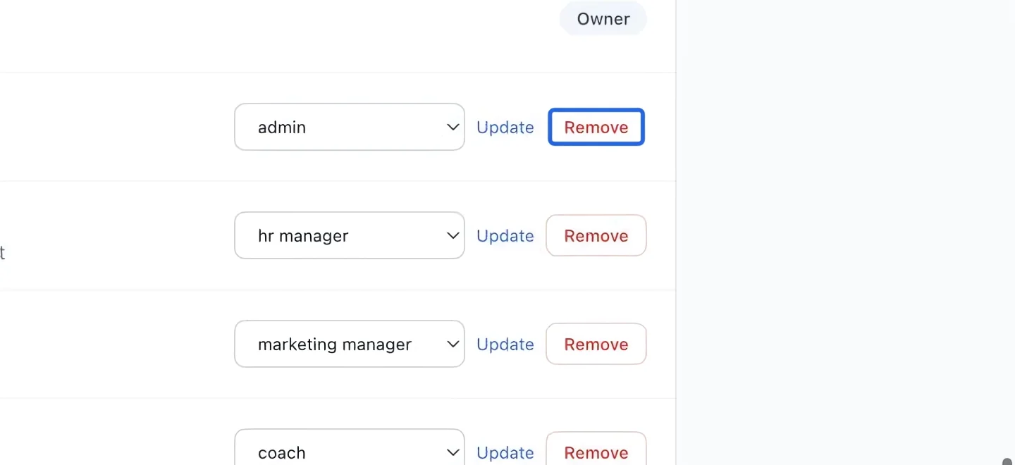 Screenshot: Remove access when needed. The blue outlines identify the controls described in this step.