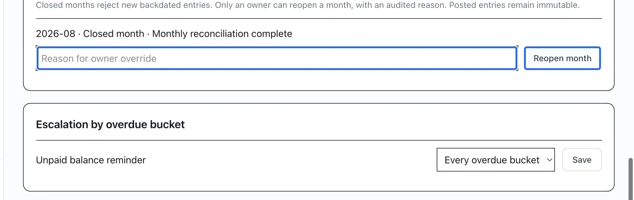 Screenshot: Reopen with an owner reason. The blue outlines identify the controls described in this step.