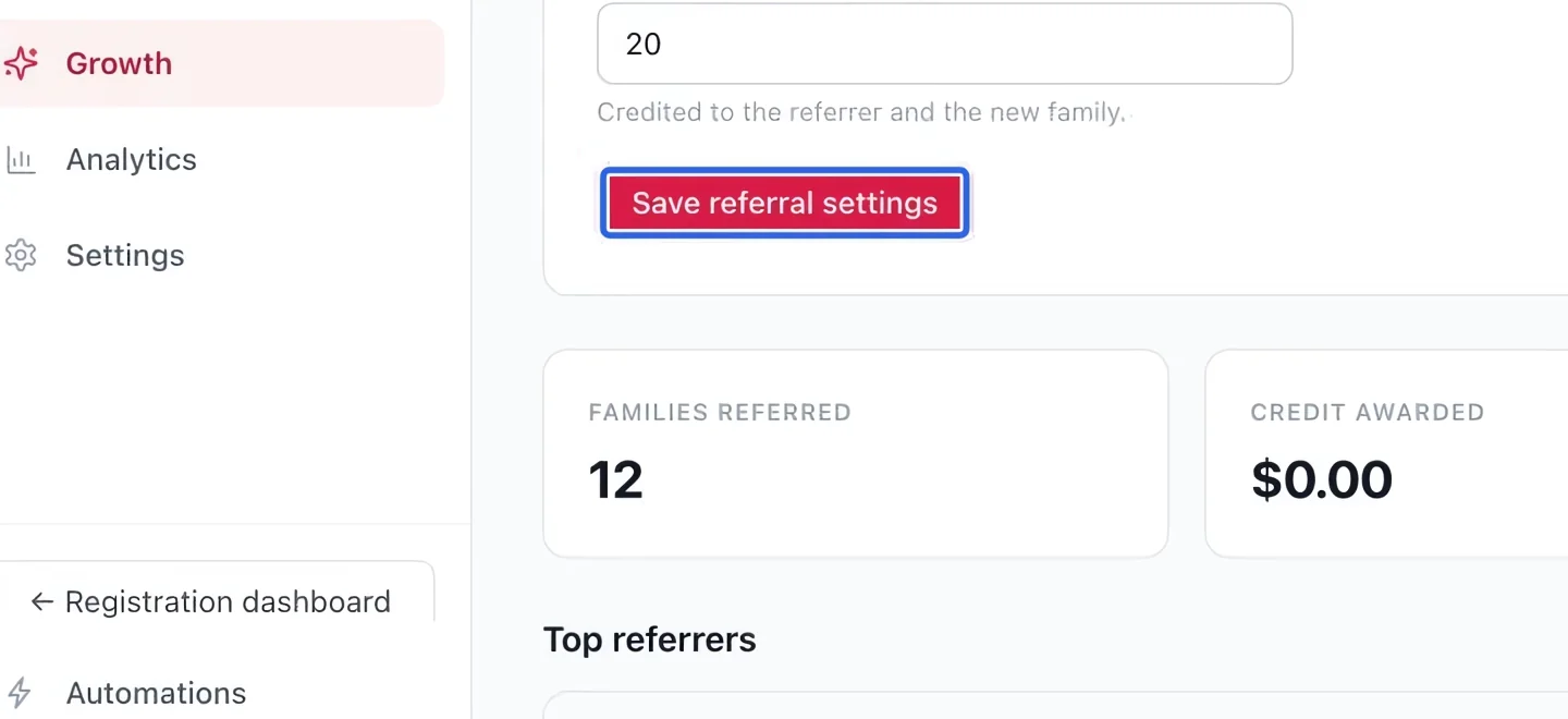 Screenshot: Save and monitor referrals. The blue outlines identify the controls described in this step.
