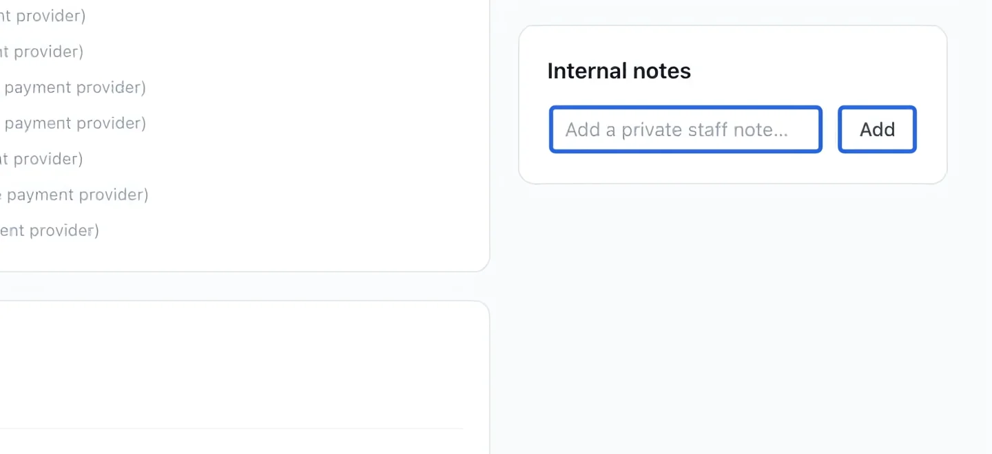 Screenshot: Leave an internal note. The blue outlines identify the controls described in this step.