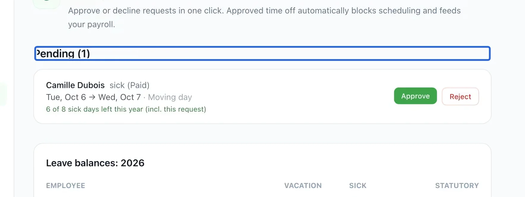 Screenshot: Read the pending request. The blue outlines identify the controls described in this step.