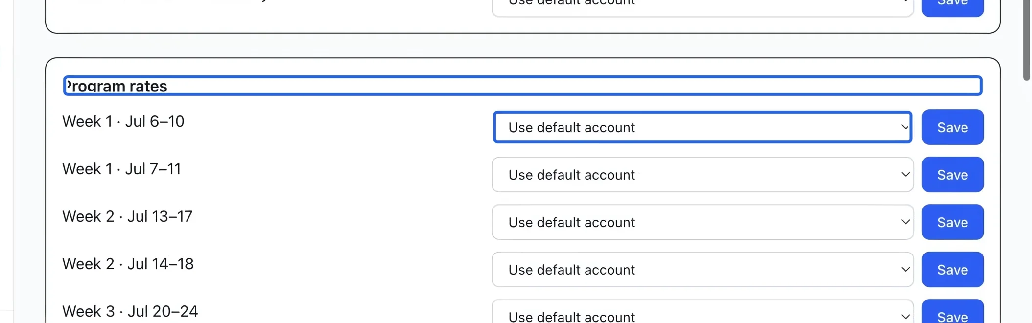 Screenshot: Override a rate or map another catalog item. The blue outlines identify the controls described in this step.