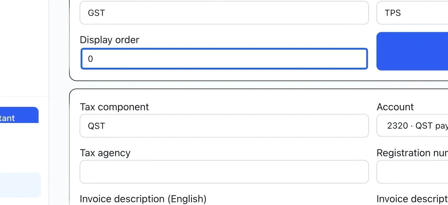 Screenshot: Save and verify tax presentation. The blue outlines identify the controls described in this step.