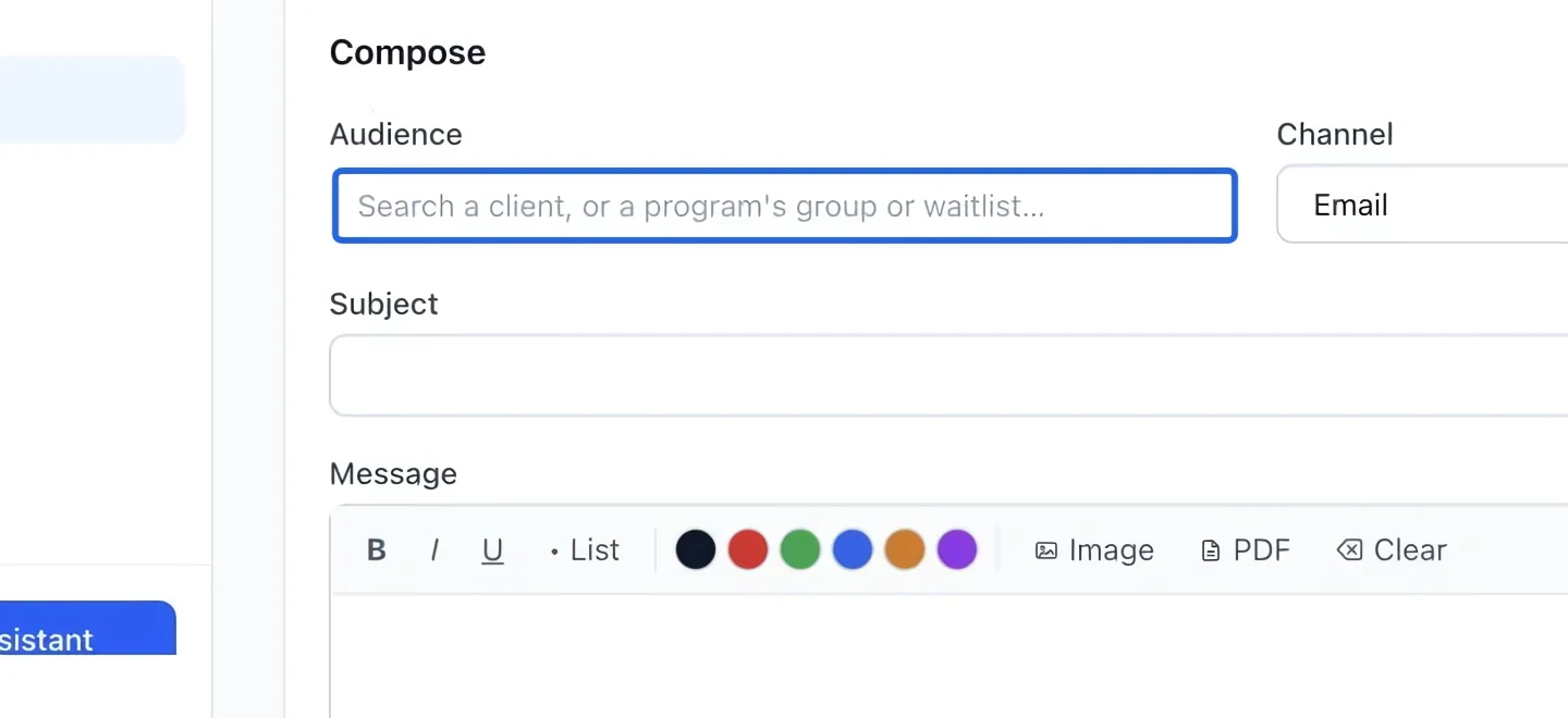 Screenshot: Choose recipients first. The blue outlines identify the controls described in this step.