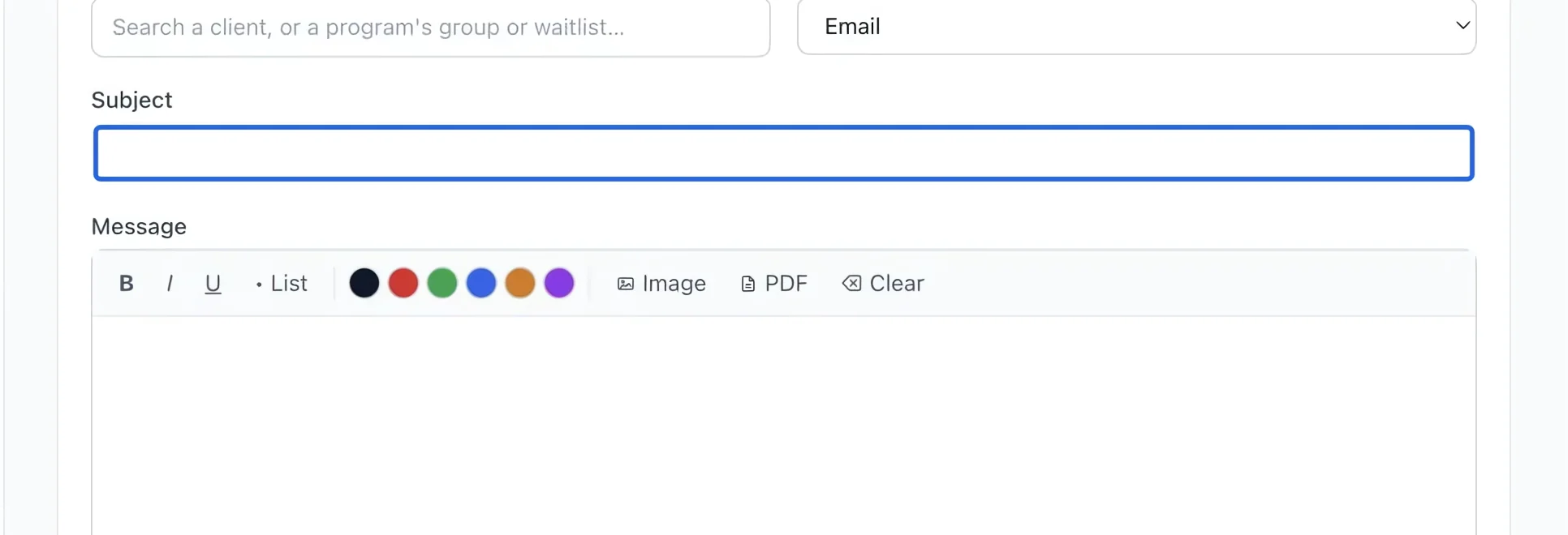 Screenshot: Write the subject. The blue outlines identify the controls described in this step.