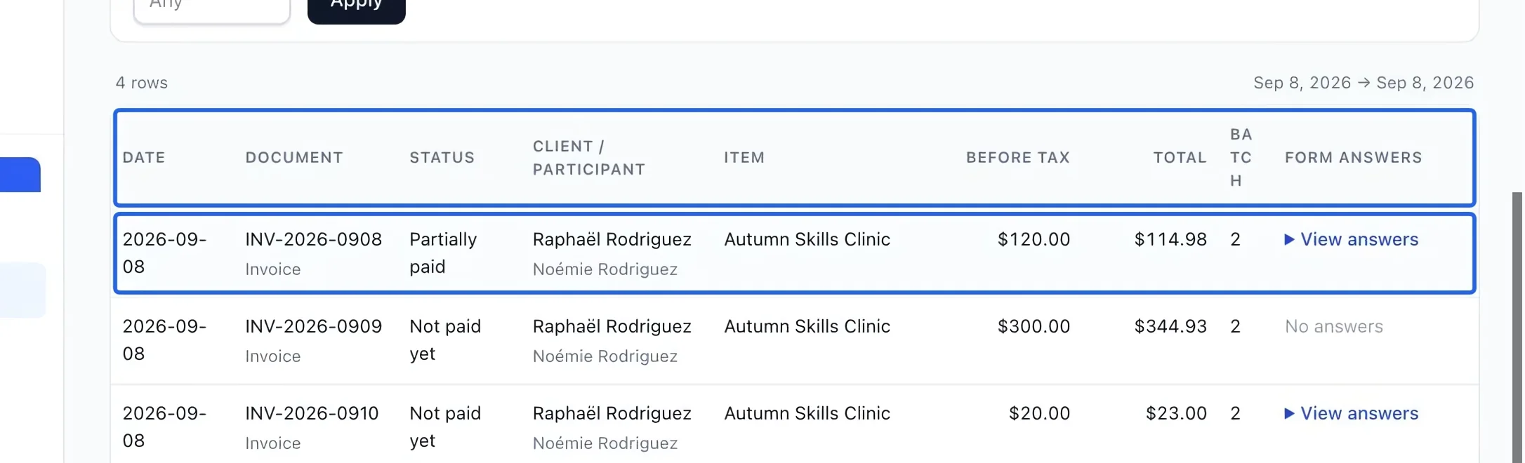Screenshot: Inspect the document and line amounts. The blue outlines identify the controls described in this step.