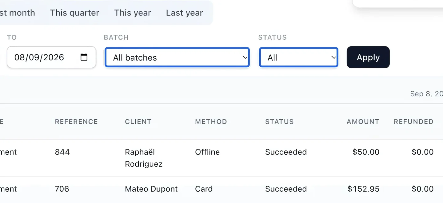 Screenshot: Find failed and pending attempts. The blue outlines identify the controls described in this step.