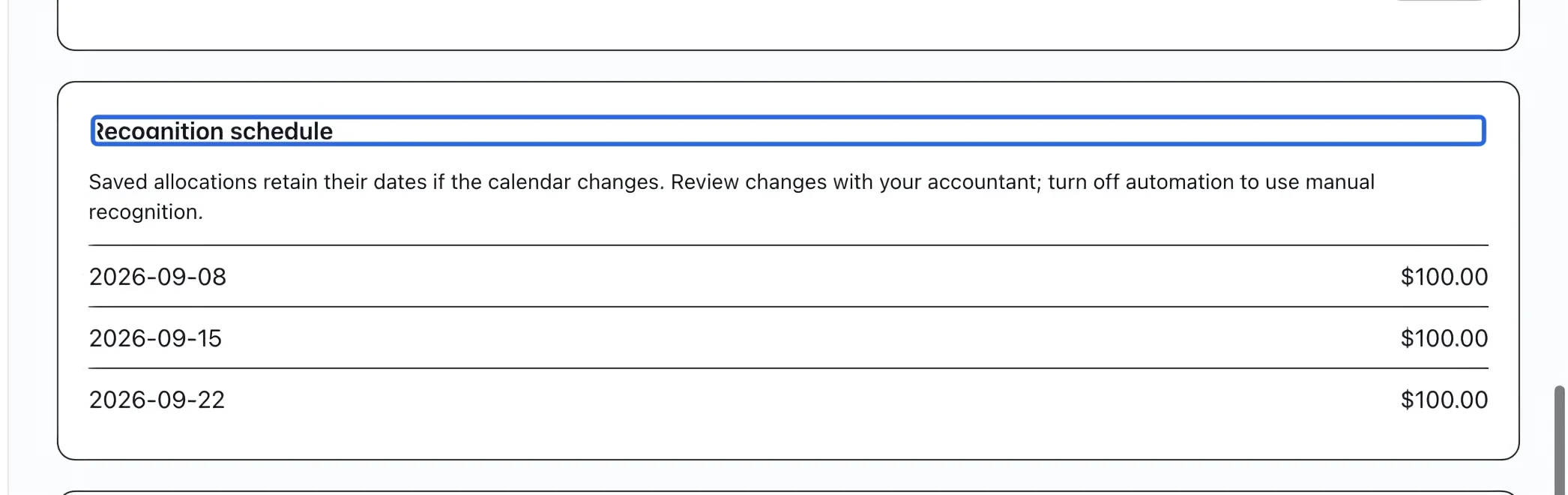 Screenshot: Review changes to the calendar. The blue outlines identify the controls described in this step.
