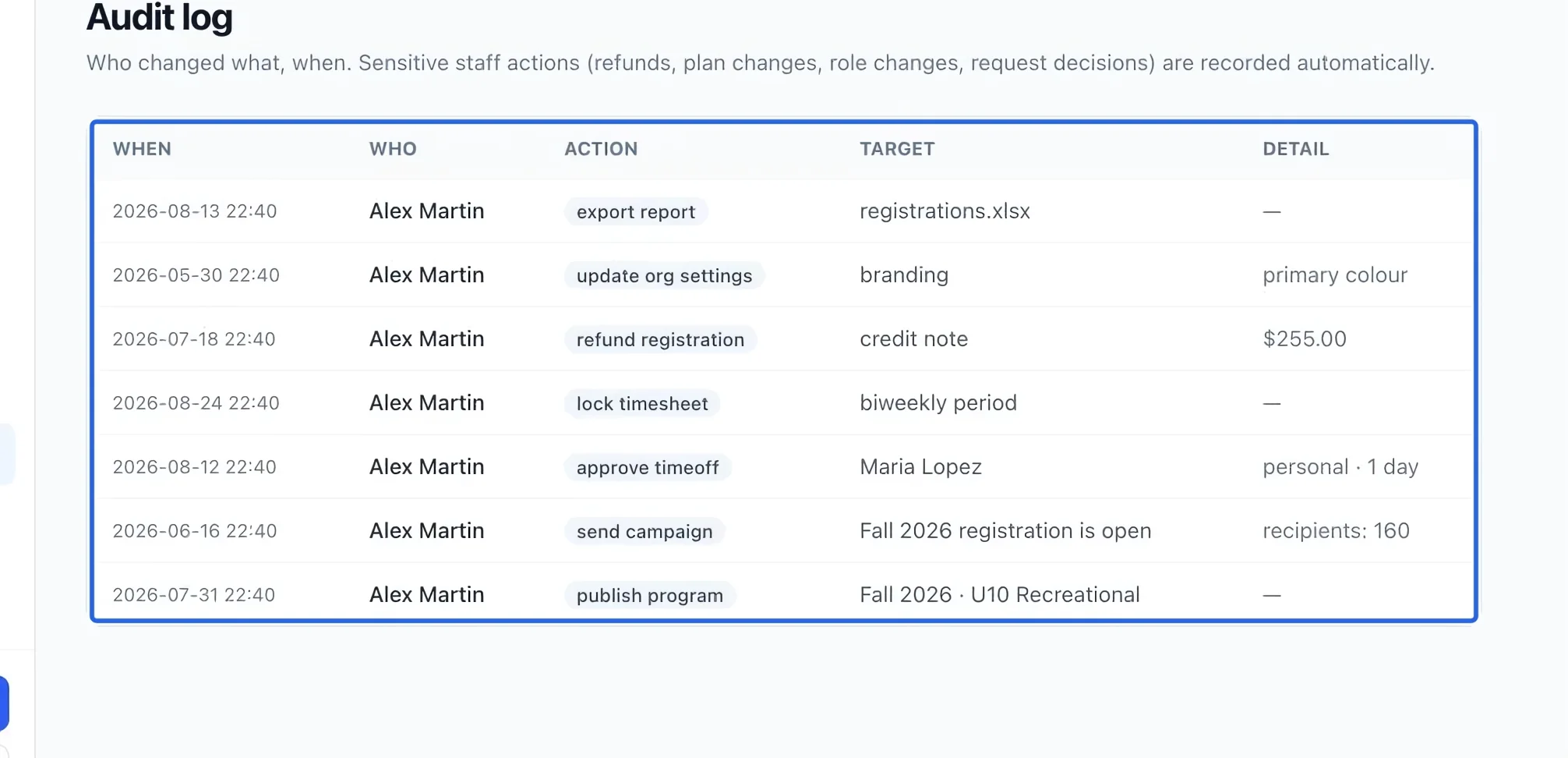 Screenshot: Read the event details. The blue outlines identify the controls described in this step.