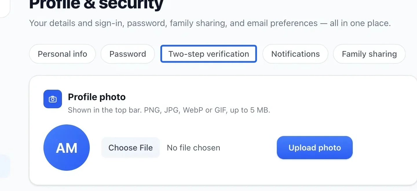 Screenshot: Open security settings. The blue outlines identify the controls described in this step.