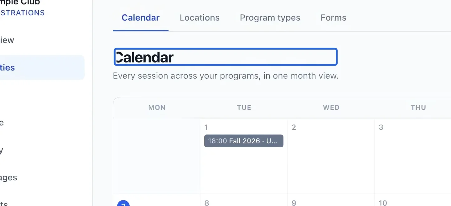Screenshot: Open the calendar. The blue outlines identify the controls described in this step.