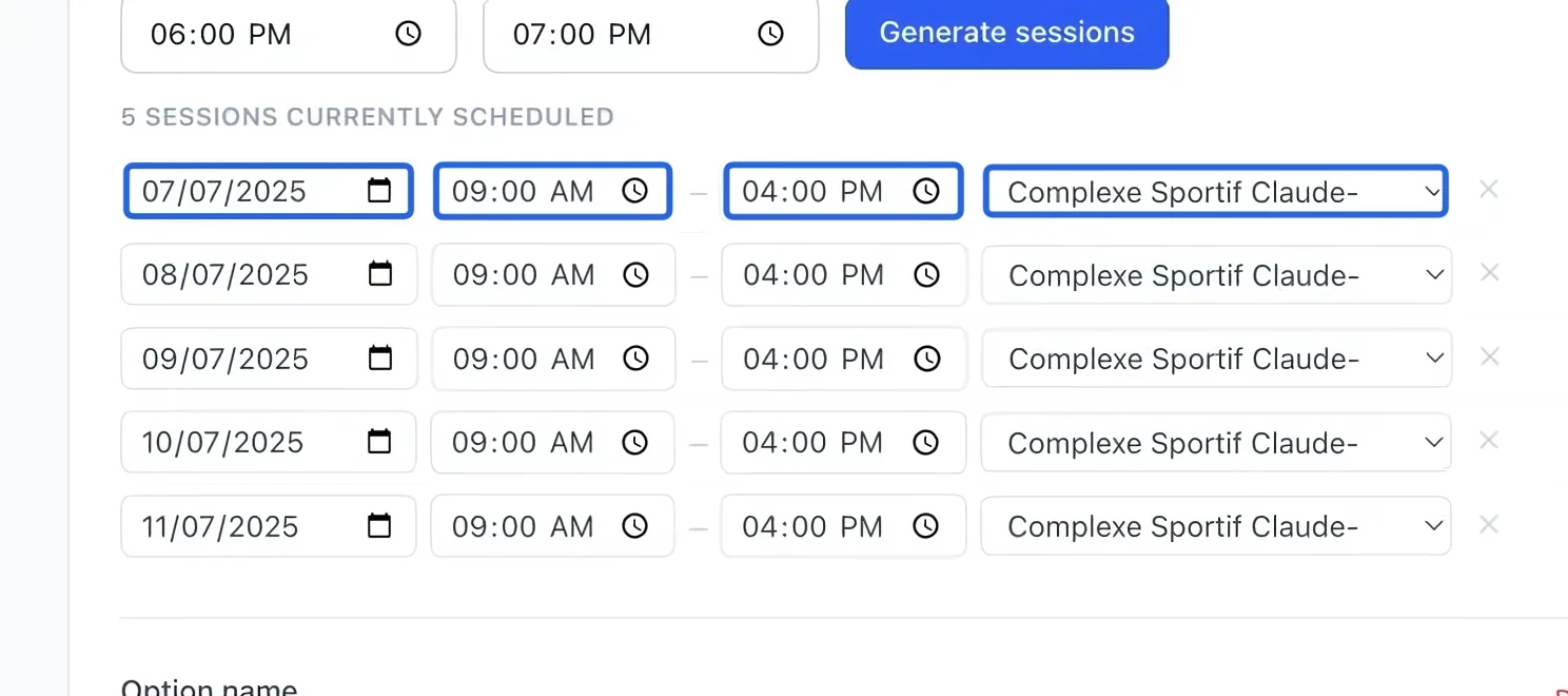 Screenshot: Correct a single session. The blue outlines identify the controls described in this step.