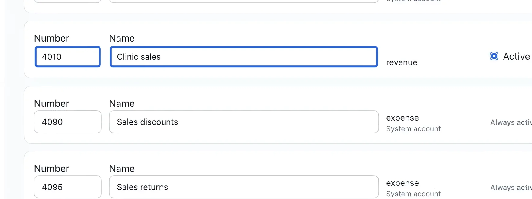 Screenshot: Maintain existing accounts. The blue outlines identify the controls described in this step.