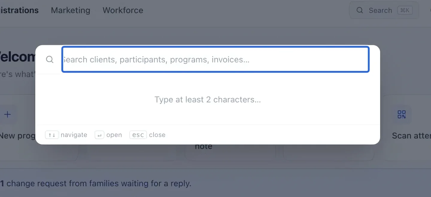 Screenshot: Search for a record. The blue outlines identify the controls described in this step.