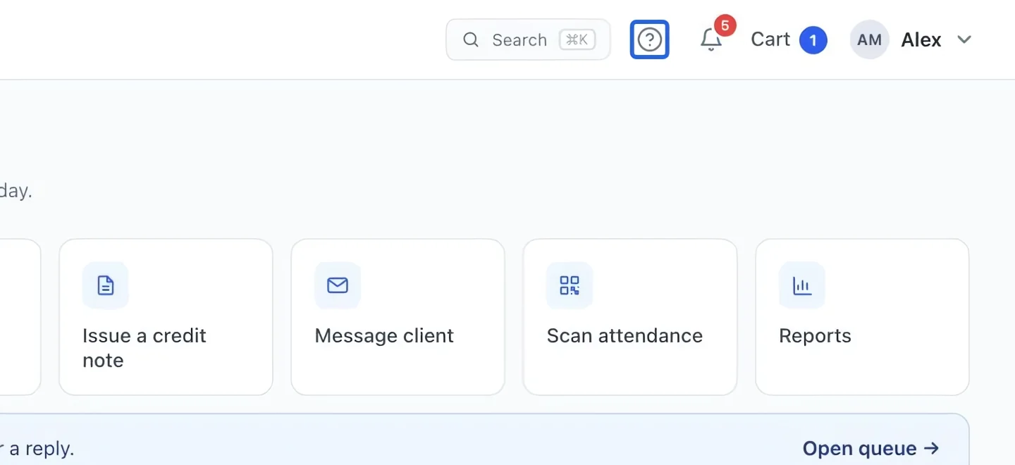 Screenshot: Find help again. The blue outlines identify the controls described in this step.