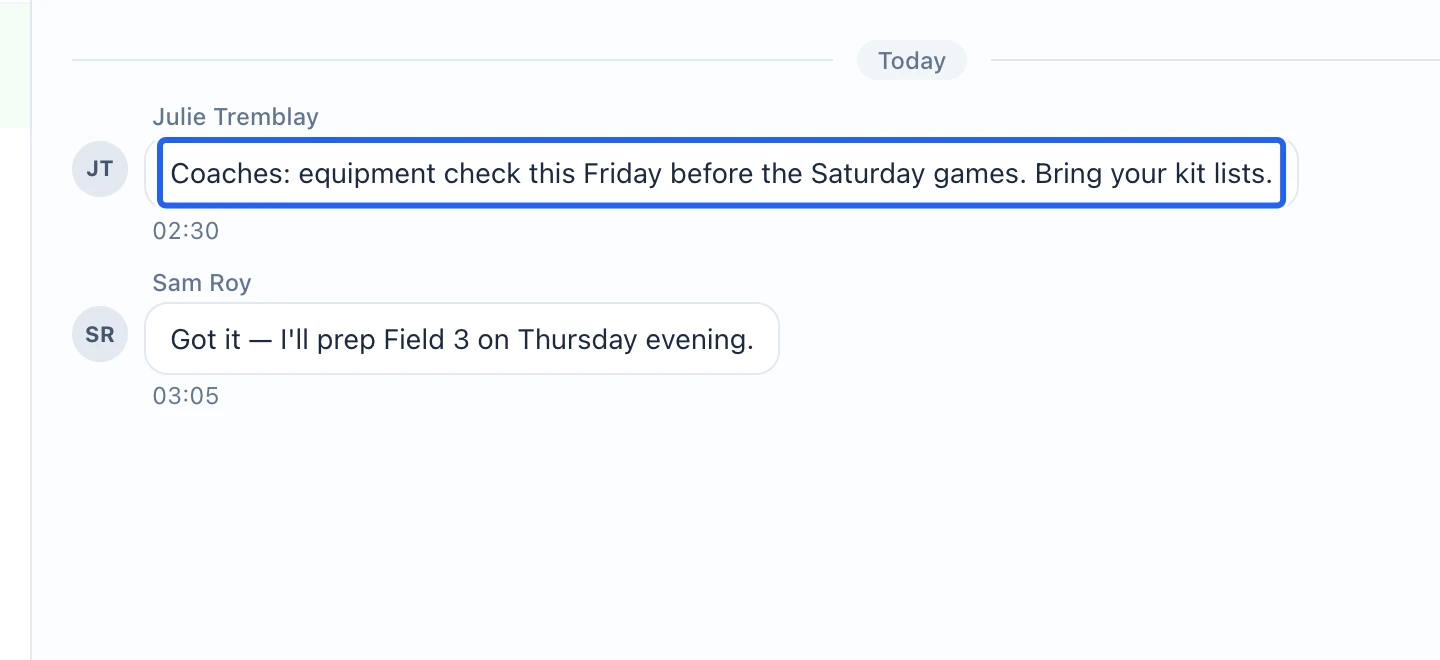 Screenshot: Check sending and read status. The blue outlines identify the controls described in this step.
