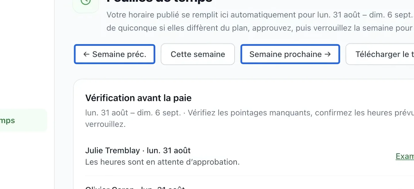 Capture : Sélectionner la semaine. Les cadres bleus indiquent les commandes décrites dans cette étape.