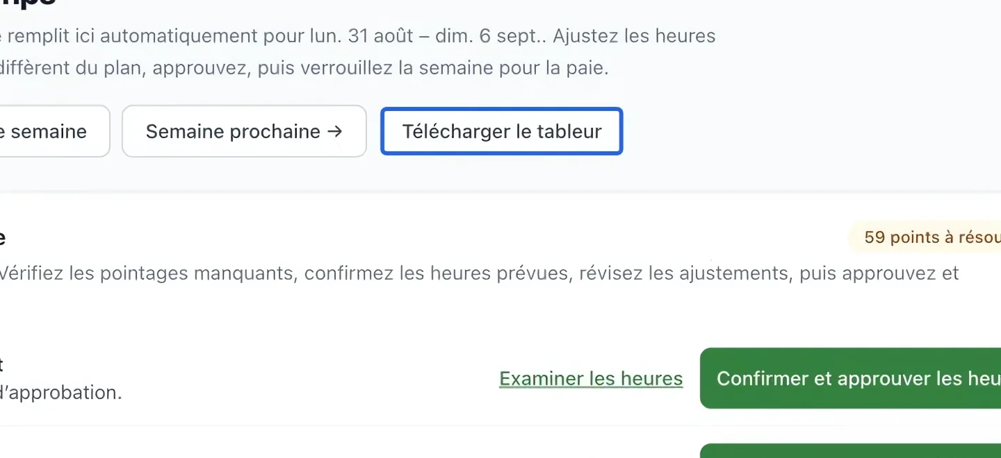 Capture : Exporter la période vérifiée. Les cadres bleus indiquent les commandes décrites dans cette étape.