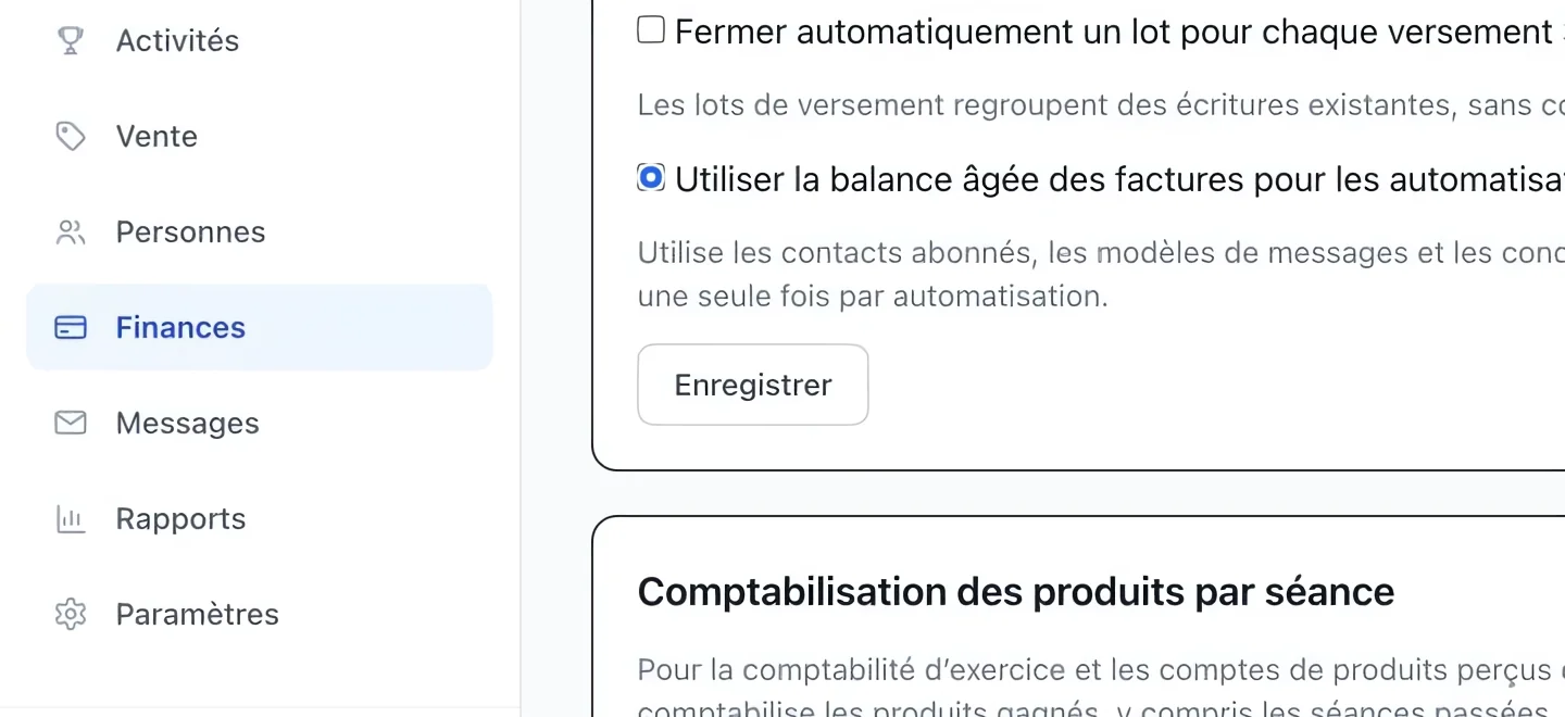 Capture : Activer les rappels fondés sur l’ancienneté. Les cadres bleus indiquent les commandes décrites dans cette étape.
