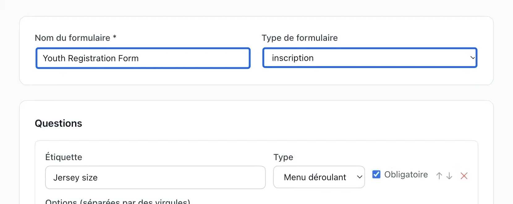 Capture : Nommer et classer le formulaire. Les cadres bleus indiquent les commandes décrites dans cette étape.