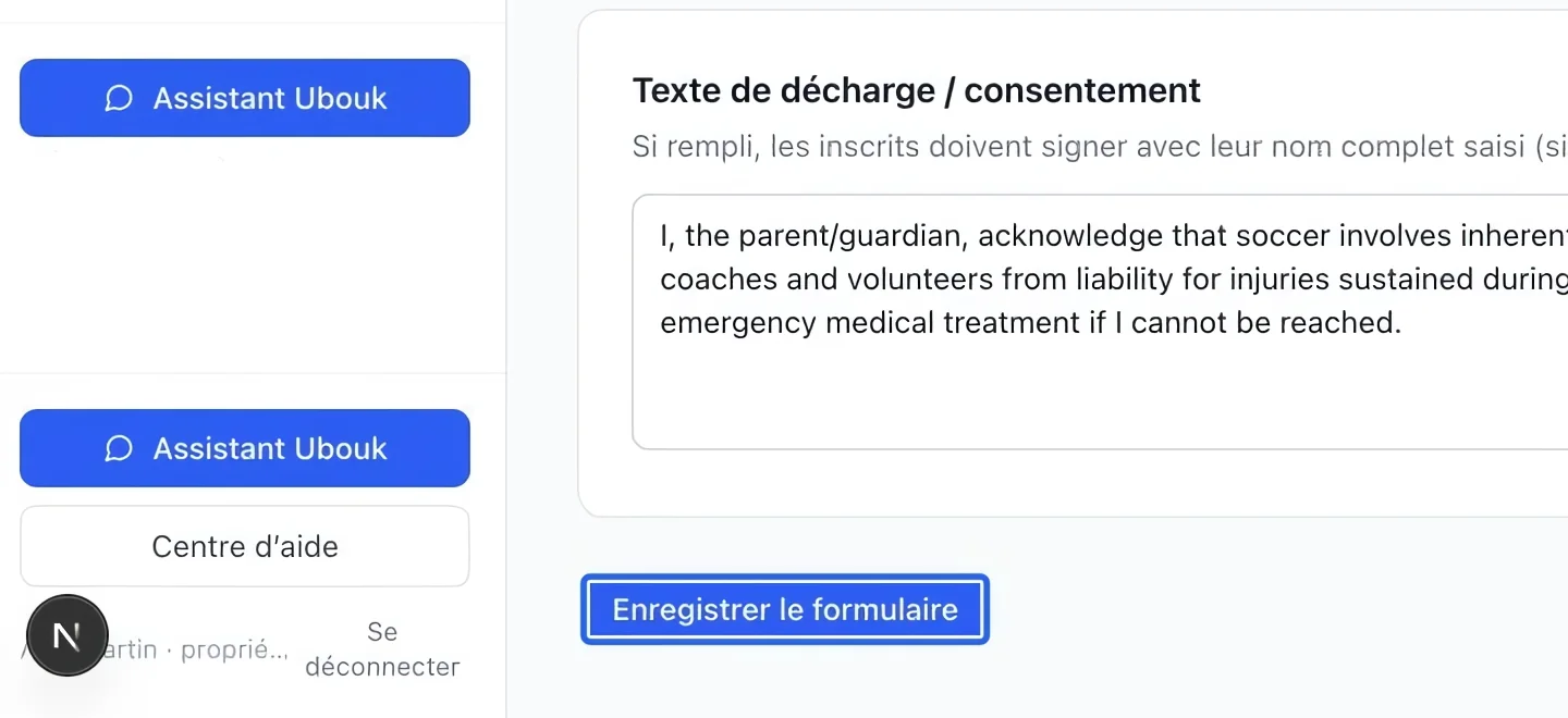 Capture : Enregistrer le formulaire. Les cadres bleus indiquent les commandes décrites dans cette étape.