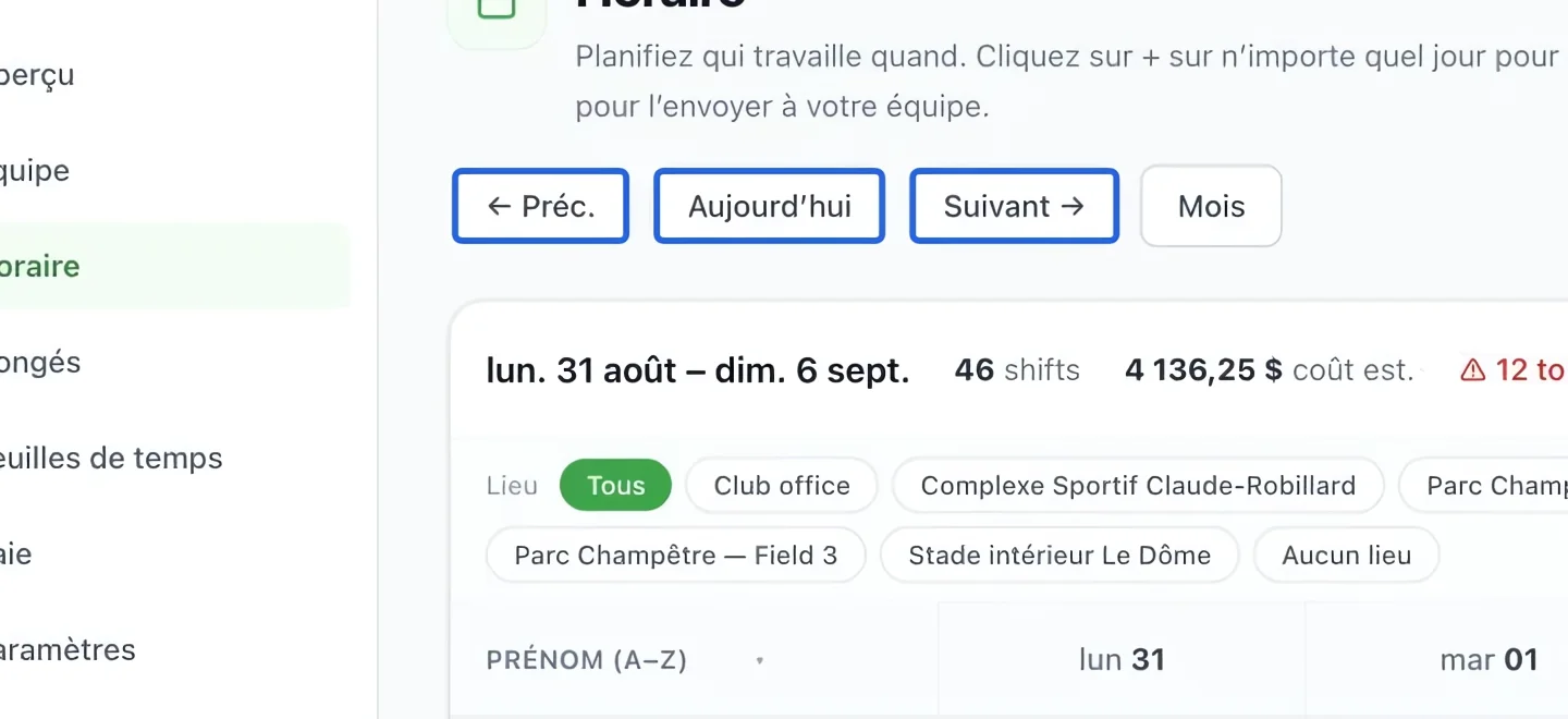 Capture : Choisir la semaine. Les cadres bleus indiquent les commandes décrites dans cette étape.
