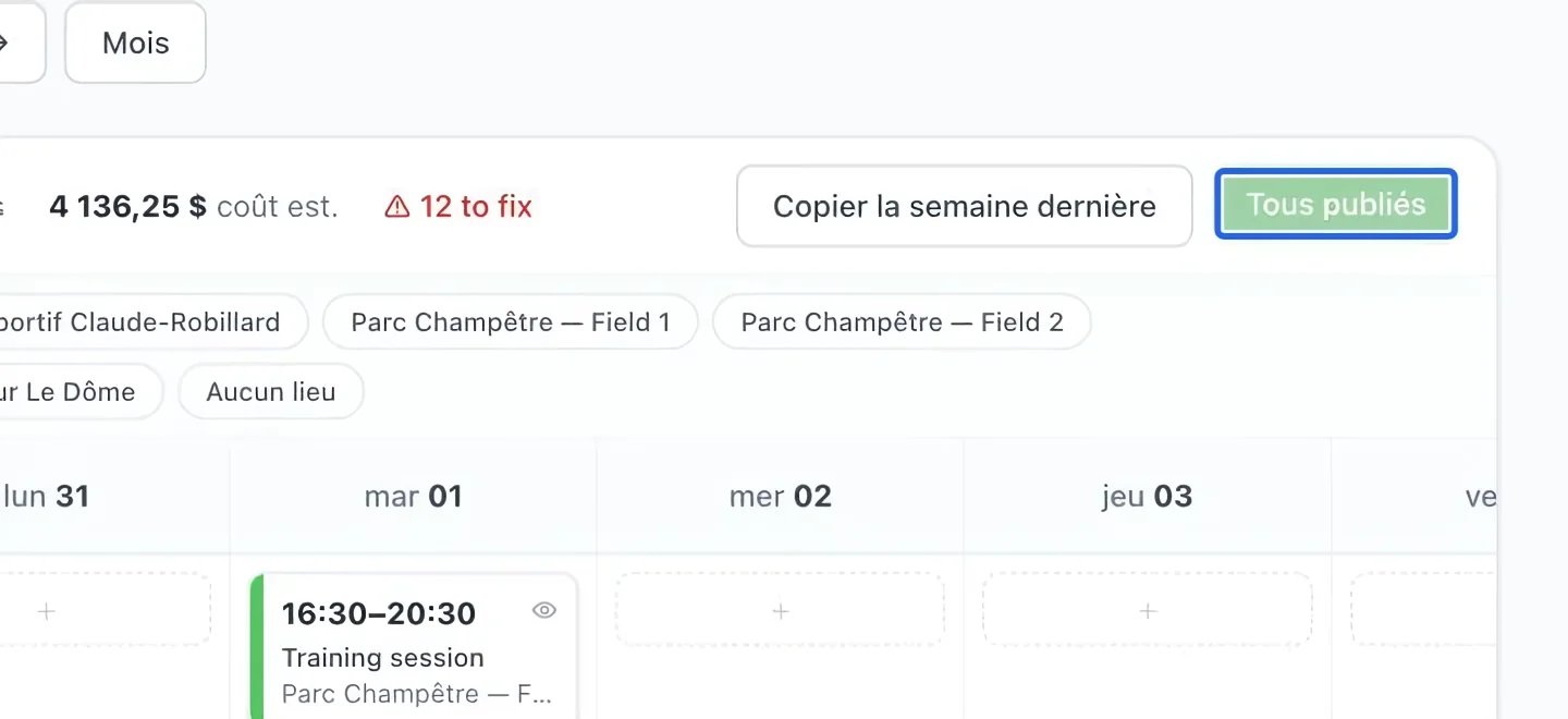 Capture : Publier et vérifier le statut. Les cadres bleus indiquent les commandes décrites dans cette étape.